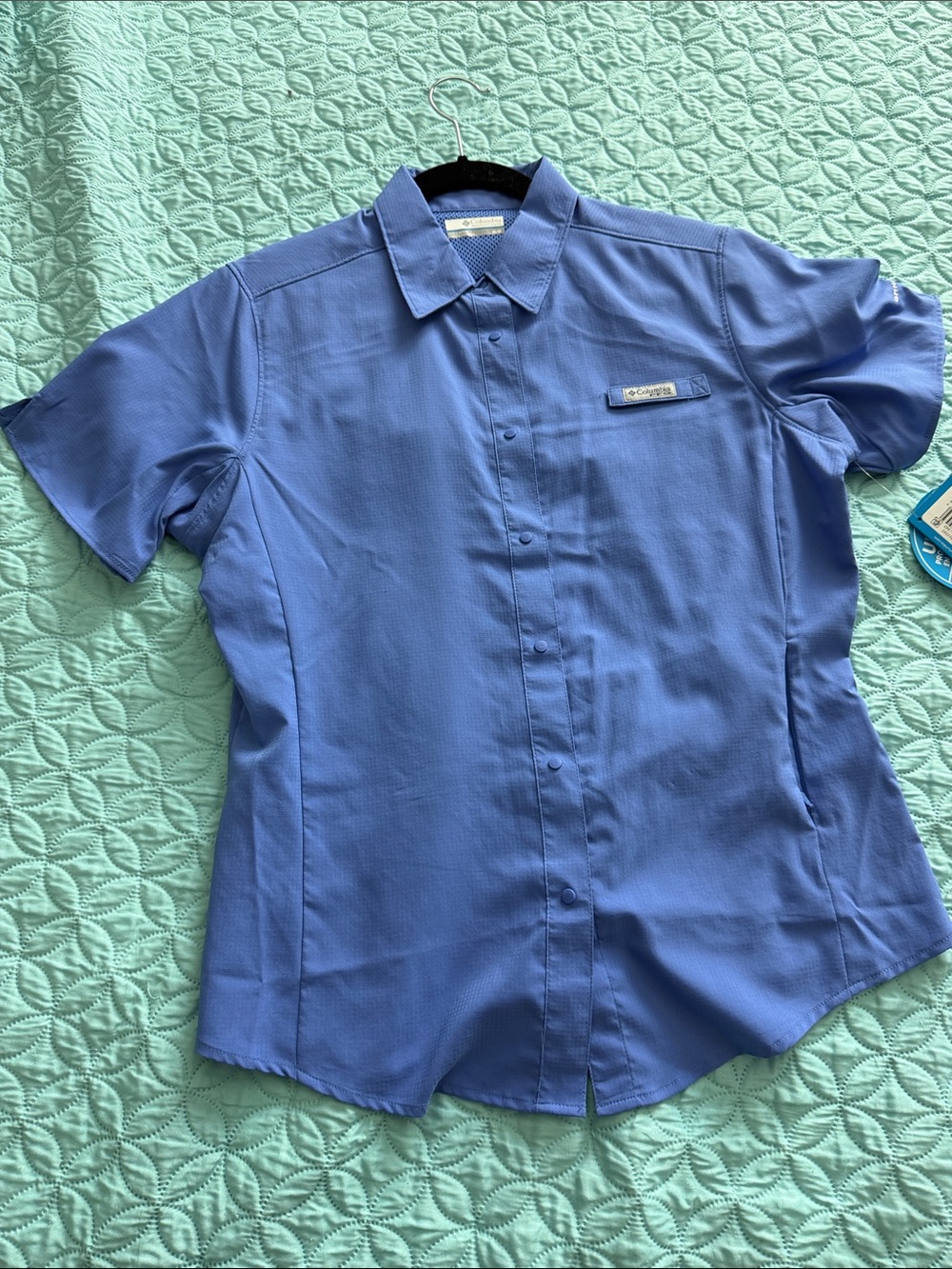 Columbia Ladies Short-Sleeve Button-Down Shirt - periwinkle UPF 40